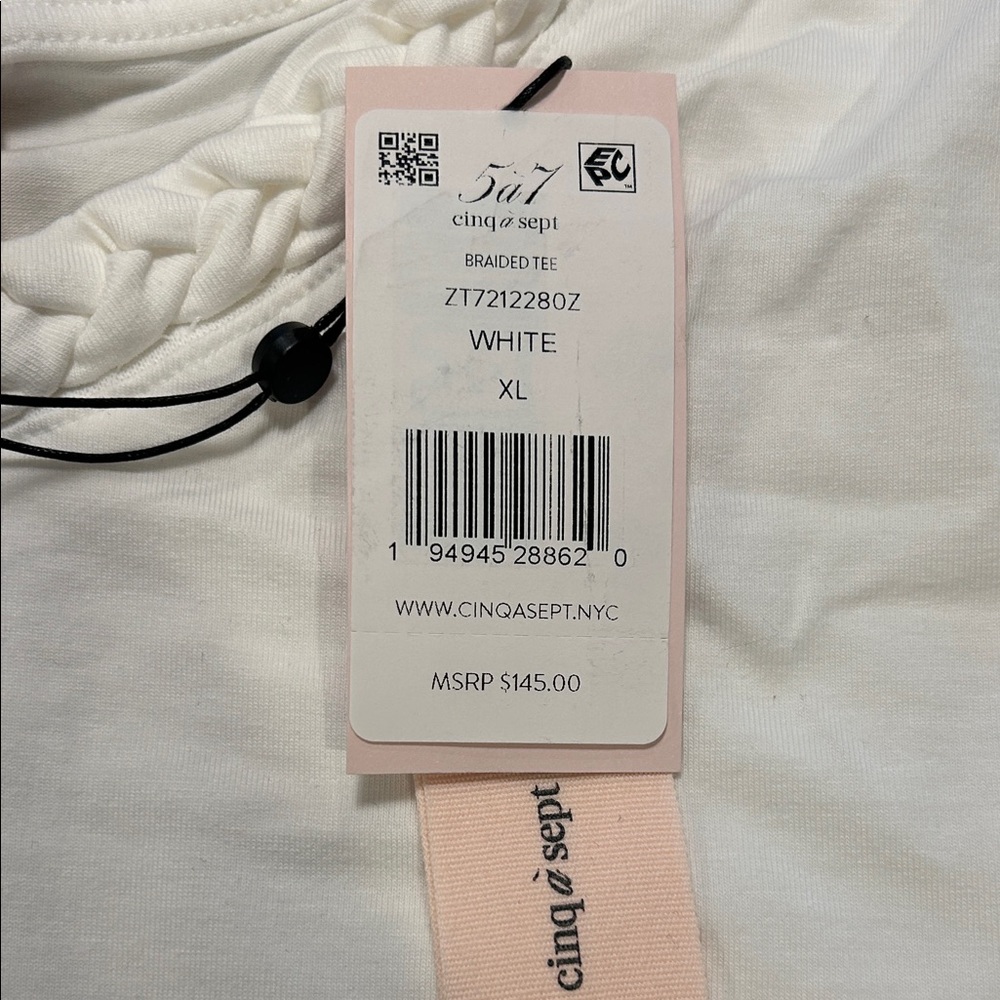 Cinq à Sept White Braided Trim Tee NWT XL - Picture 4 of 8